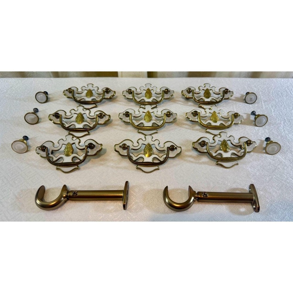 Vintage Mid-Century Chippendale Style Brass & Drawer Pulls & Knobs Set